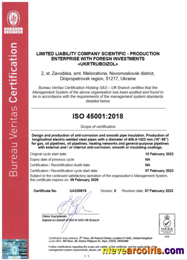 UK Bureau Veritas ceritificate of business registration